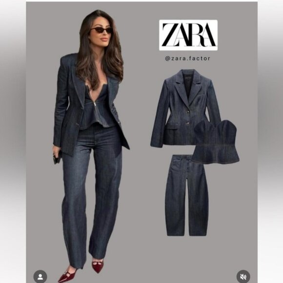 ZARA ZW COLLECTION DENIM PEPLUM BUSTIER - Picture 7 of 7